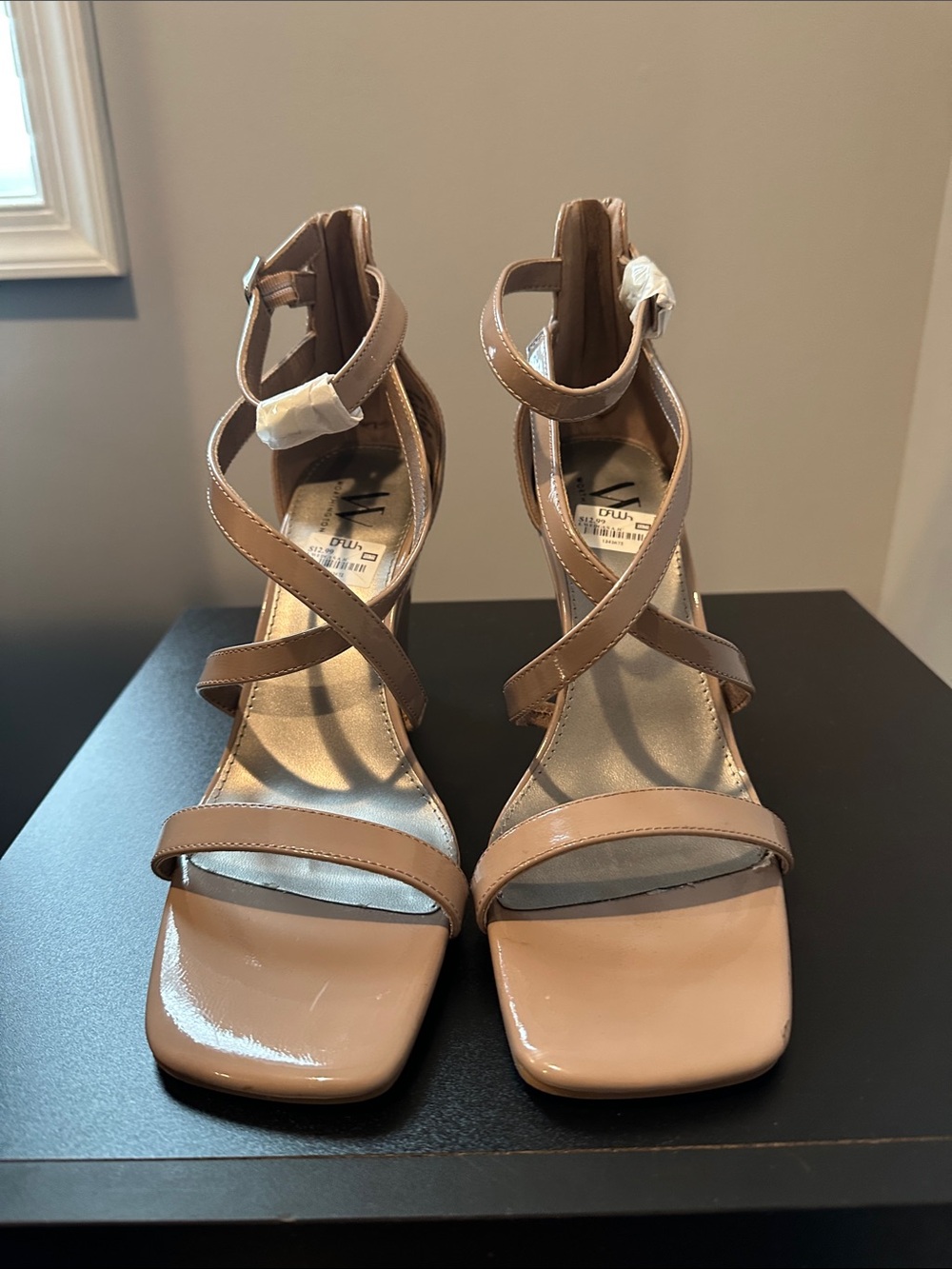 Worthington Nude Patent Strappy Square-Toe Wedge Sandals